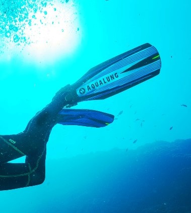 Aqualung fins in the ocean on a diver1