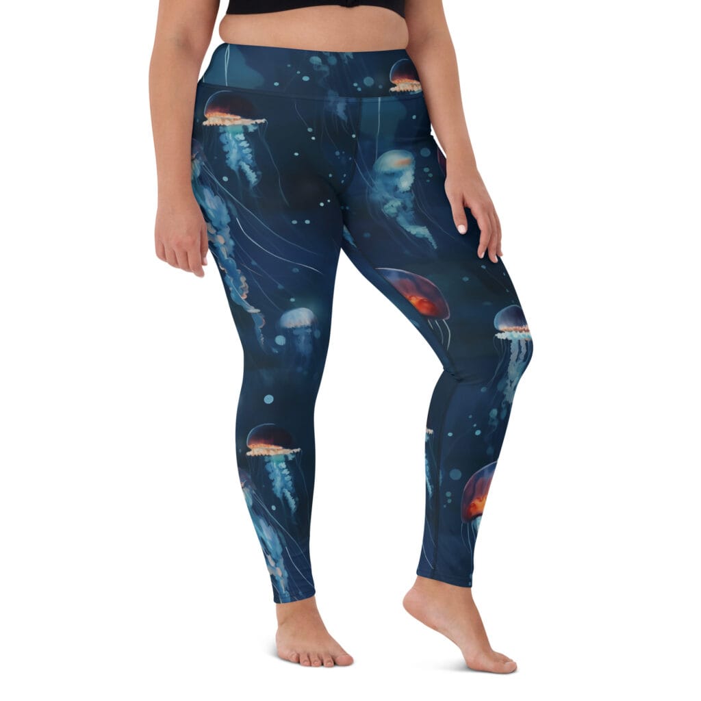 Women's Plus size swim and dive leggings in a jellyfish print.